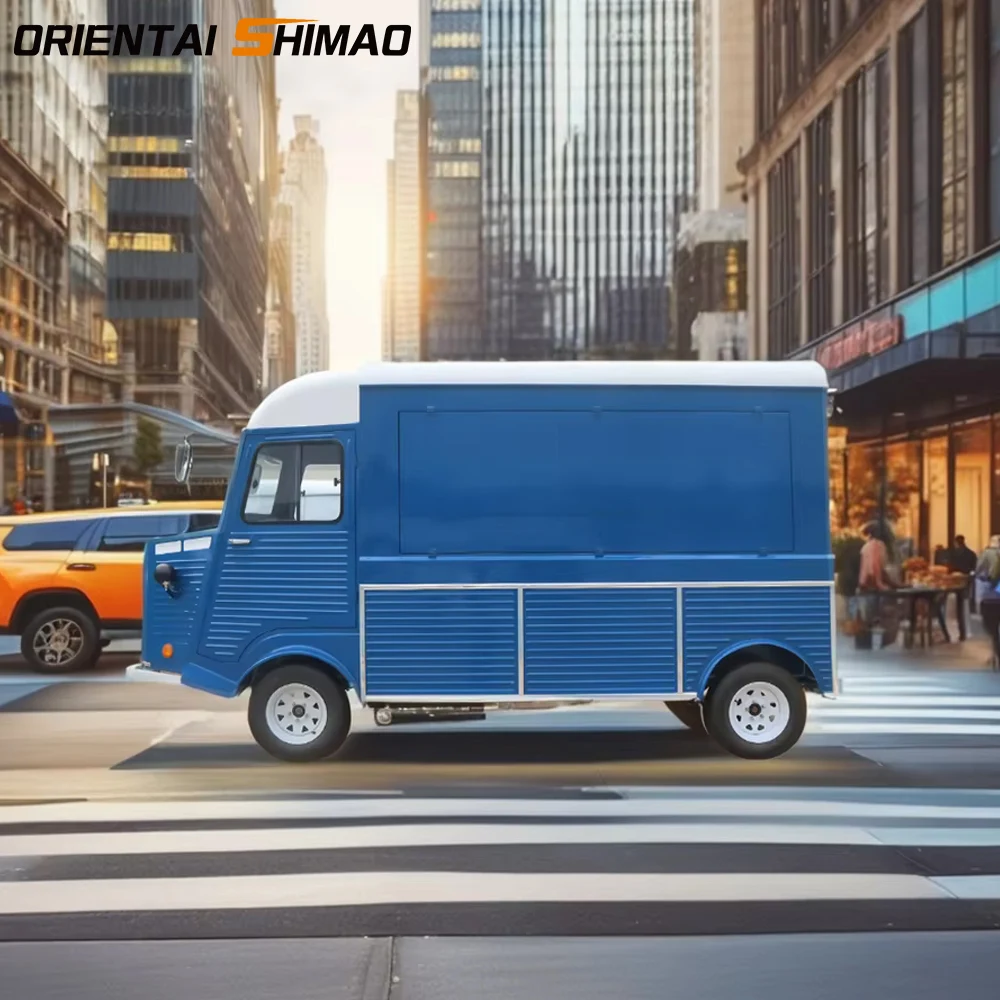 blauwe elektrische foodtruck