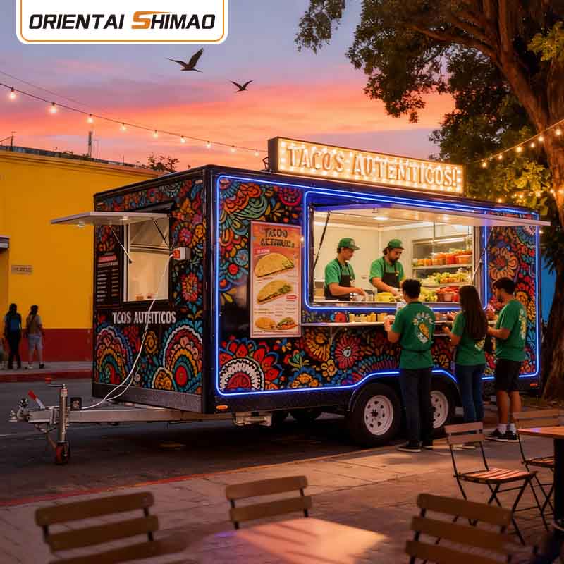 Mobiele cateringaanhangwagen Streetfood-hotdogkar Volledig uitgeruste voedselaanhangwagen Foodtruck